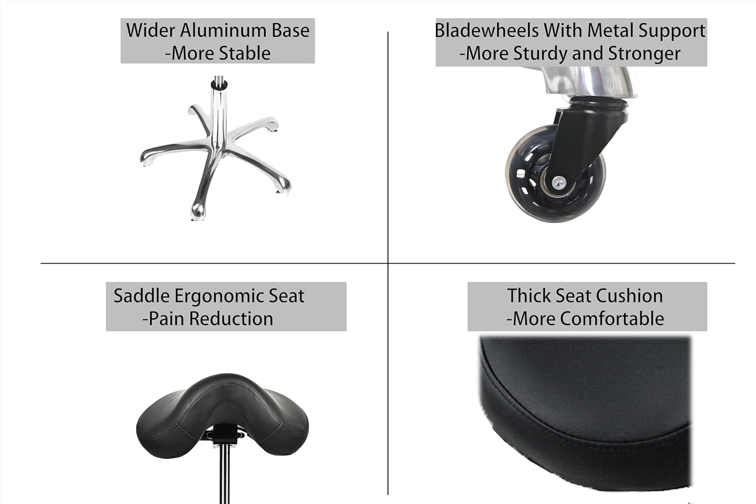 Saddle Tilting Stool Rolling Chair with Thicker Seat Swivel Ergonomic Height Adjustable Footrest Wheels for Beauty Spa Salon Dental Medical Clinic Kitchen Home Office Shop Bar Black