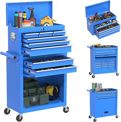 Miniatura 11 de Caja de herramientas con ruedas, caja de herramientas de alta capacidad de 8 cajones con ruedas, caja de herramientas de almacenamiento extraíble