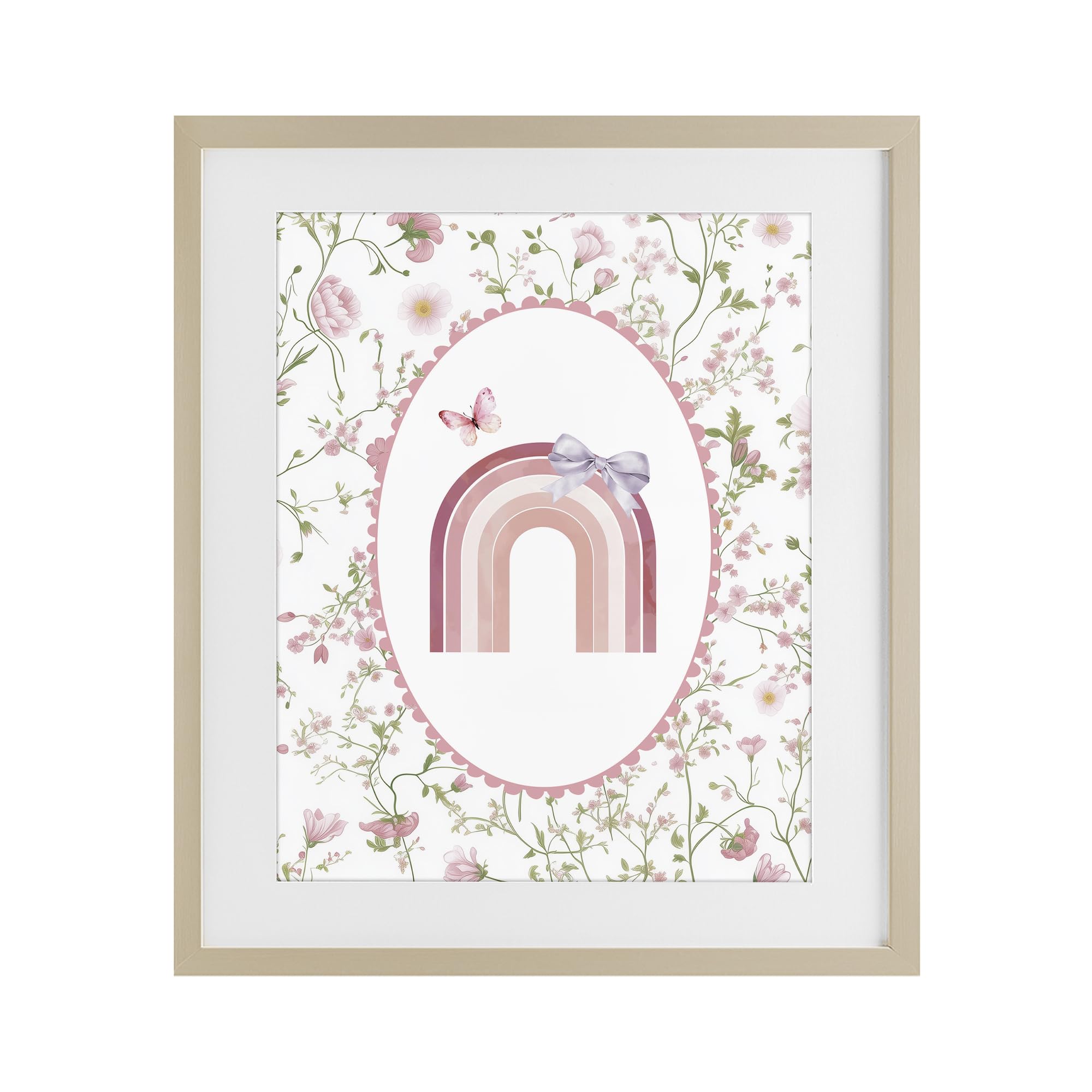 Stupell Industries Harvest Pine (Textured) Floral Ribbon Rainbow Nursery, 17 X 21 Inch Framed Print Under Glass