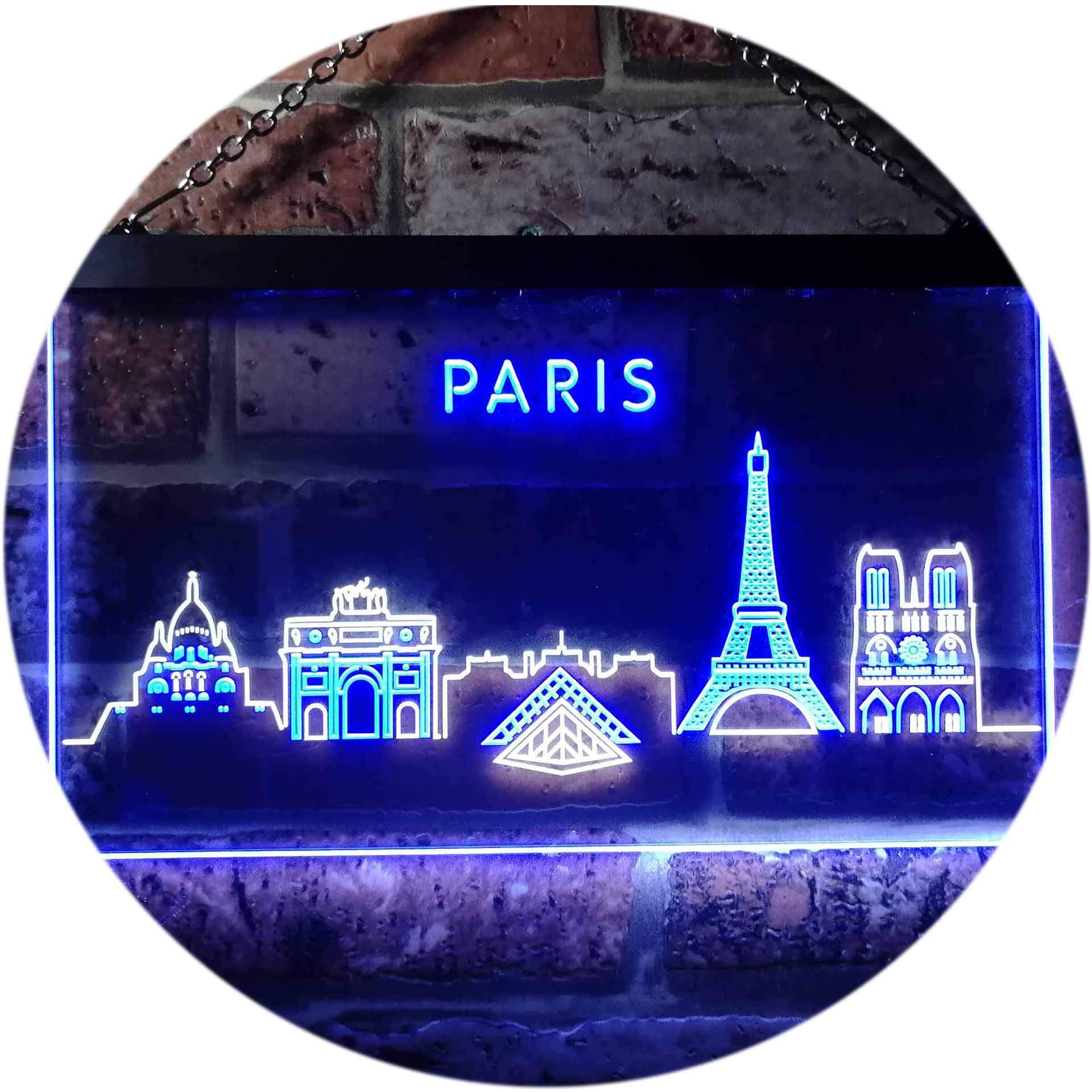 ADVPRO Paris City Skyline Silhouette Dual Color LED Neon Sign White & Blue 400 x 300mm st6s43-i3276-wb — image 1