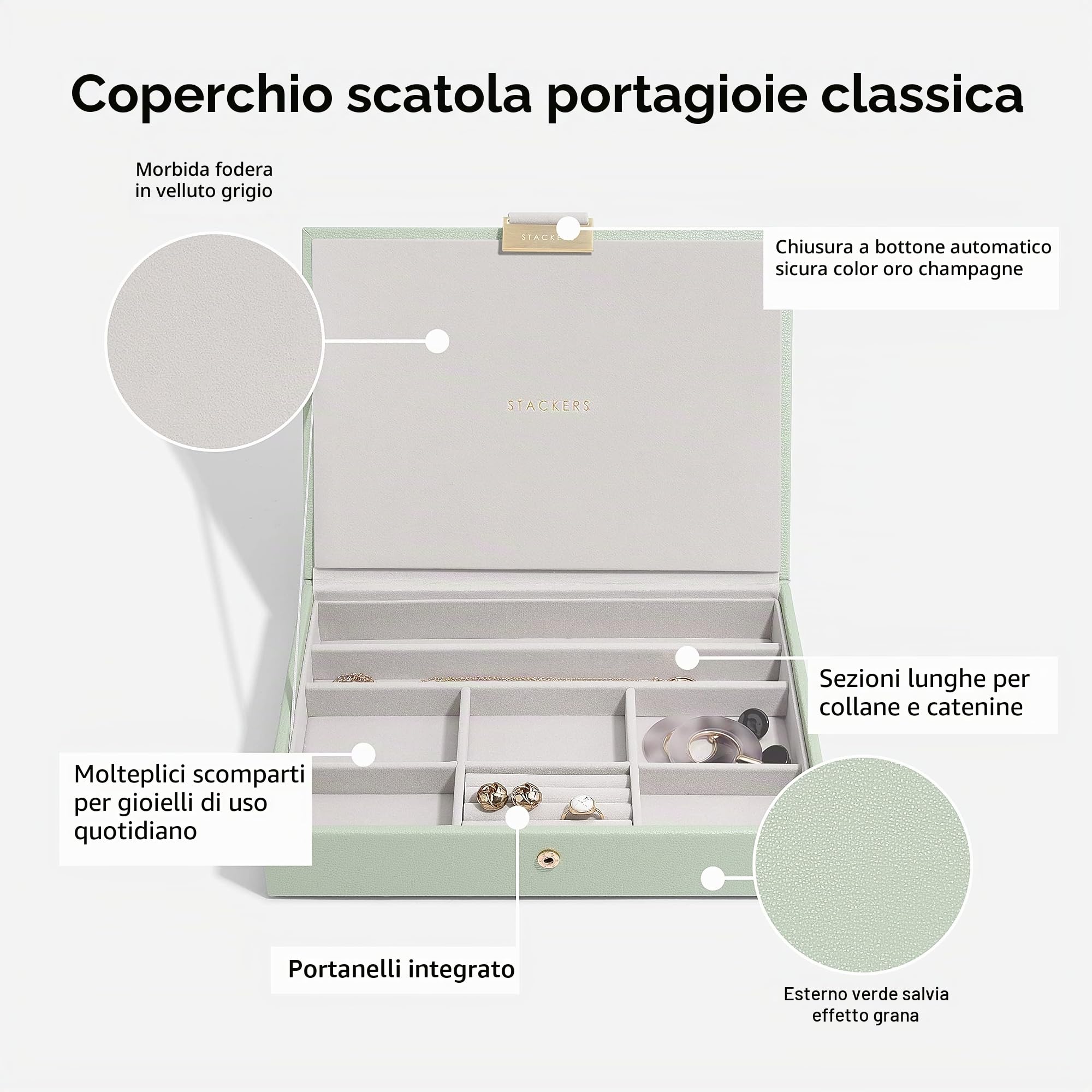 Stackers - Set di 3 portagioie classico - Dimensioni medie - Verde salvia