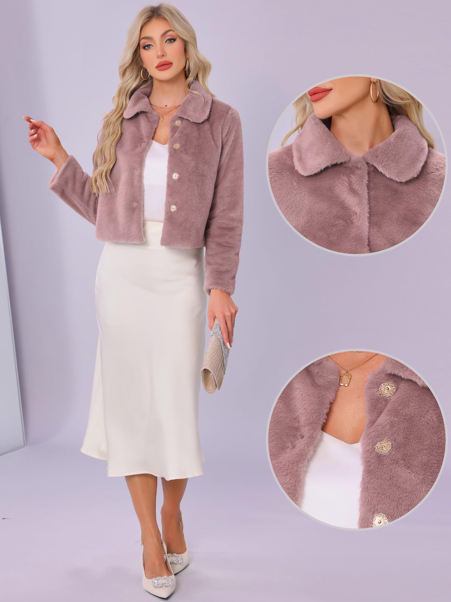 Allegra K Abrigo de Pelo Sintético para Mujer, Ideal para Bodas de Invierno, Botones a Presión