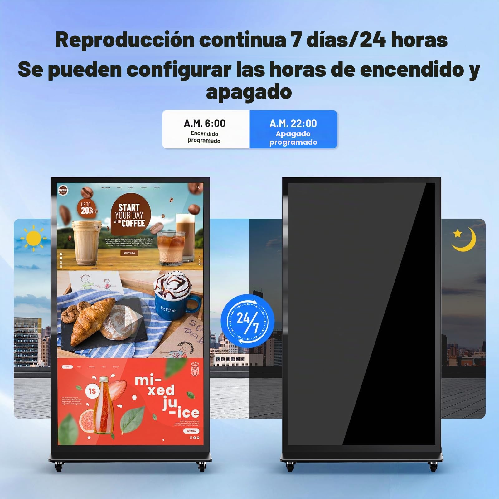Pantalla Publicidad, LCD Señalización Digital, Automática Monitor Vertical Portátil para Tienda, Restaurante, Centro Comercial, Compatible con USB/WiFi/HDMI, Android OS, 75 Pulgadas