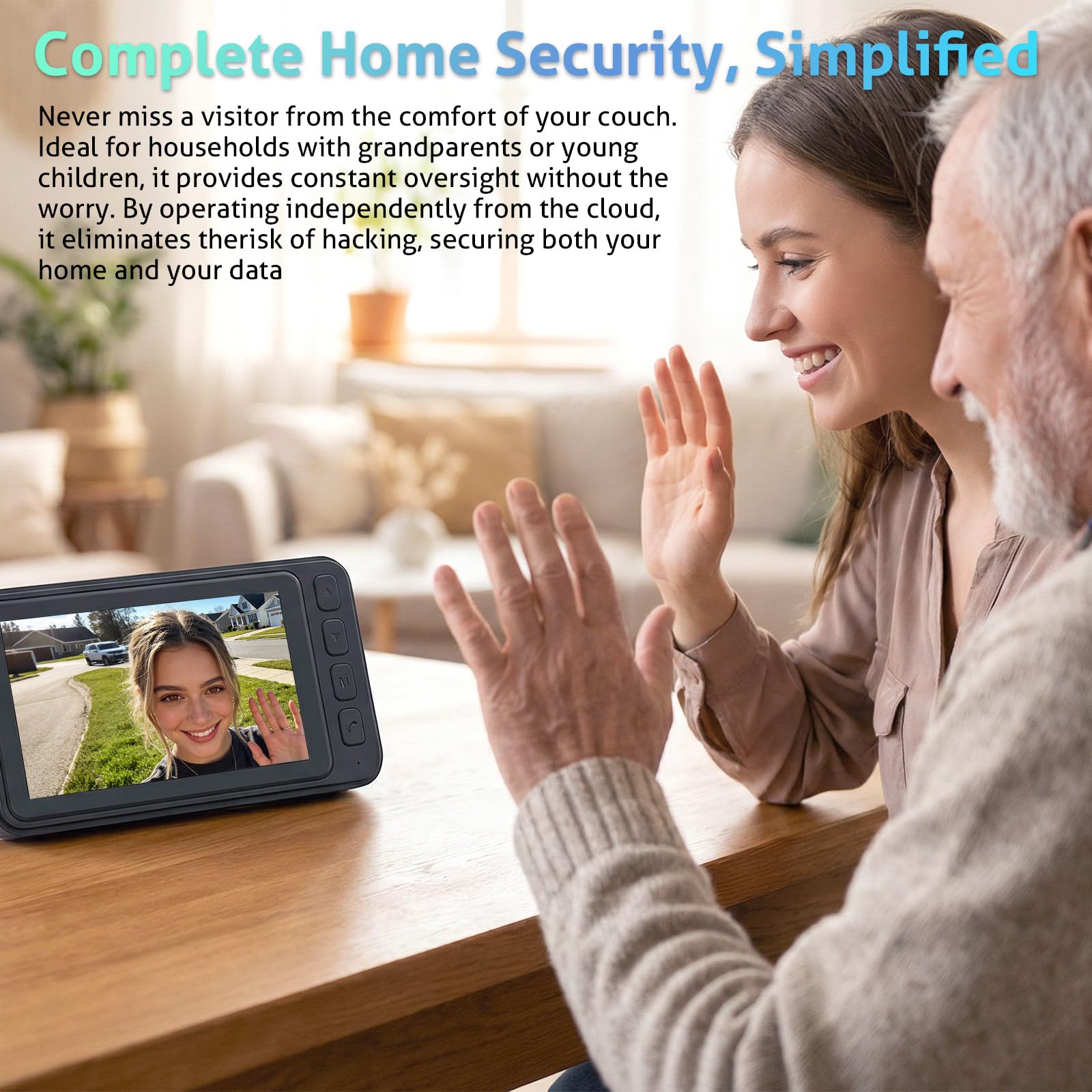 Timbre Video inalámbrico con Pantalla IPS 4.5" – Cámara Gran Angular 120°, Audio 2 vías, visión Nocturna IR, Memoria Local 128GB, emparejamiento 1 botón, IP65 para hogar