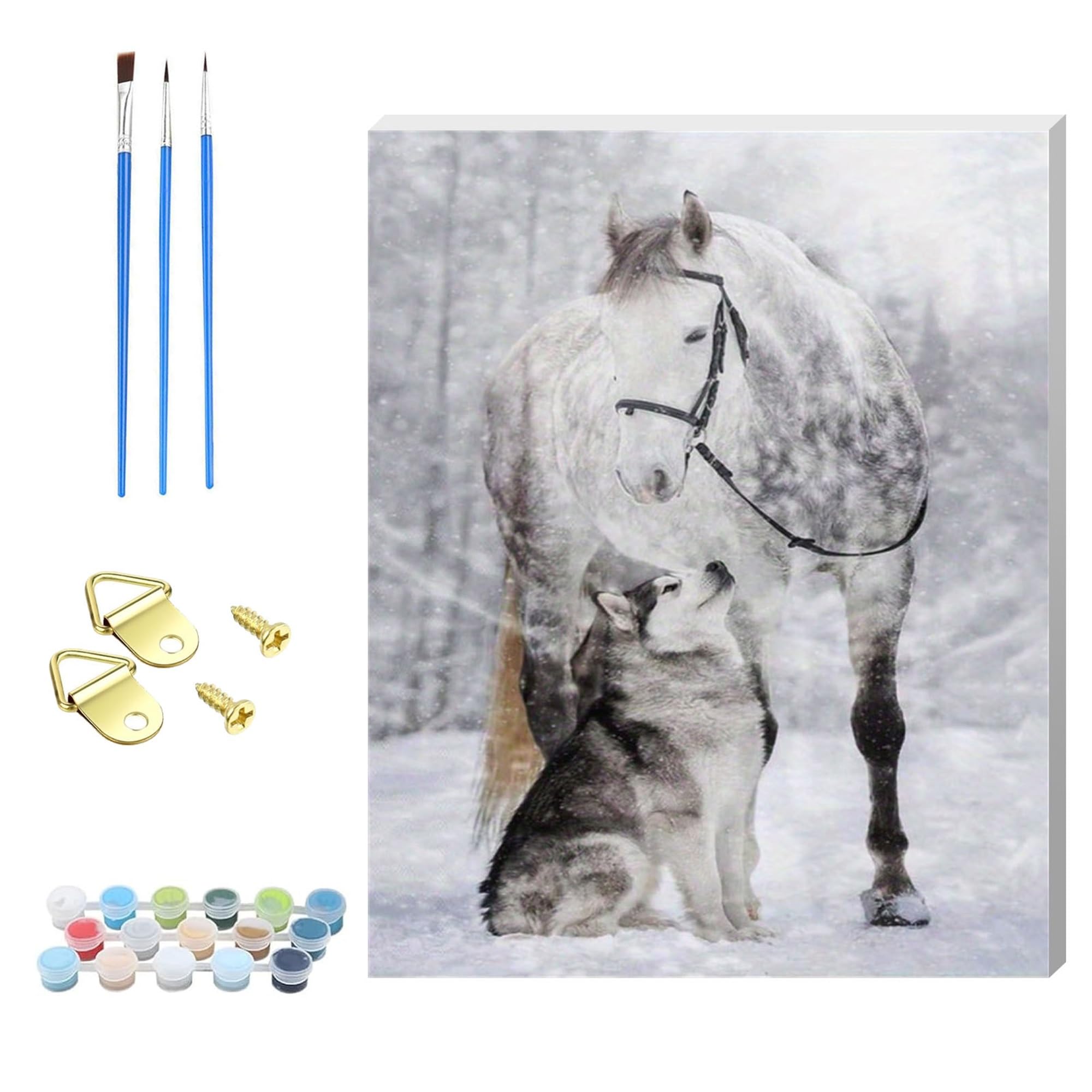 Xiangxujia Horse And Wolf Paint By Numbers Kit For Adults,Diy Easy Painting Kits On Canvas With Wooden Framed, Small Color By Numbers Acrylic,Adult Paint By Number For Gifts,Home Wall Decor (Horse And Wolf)
