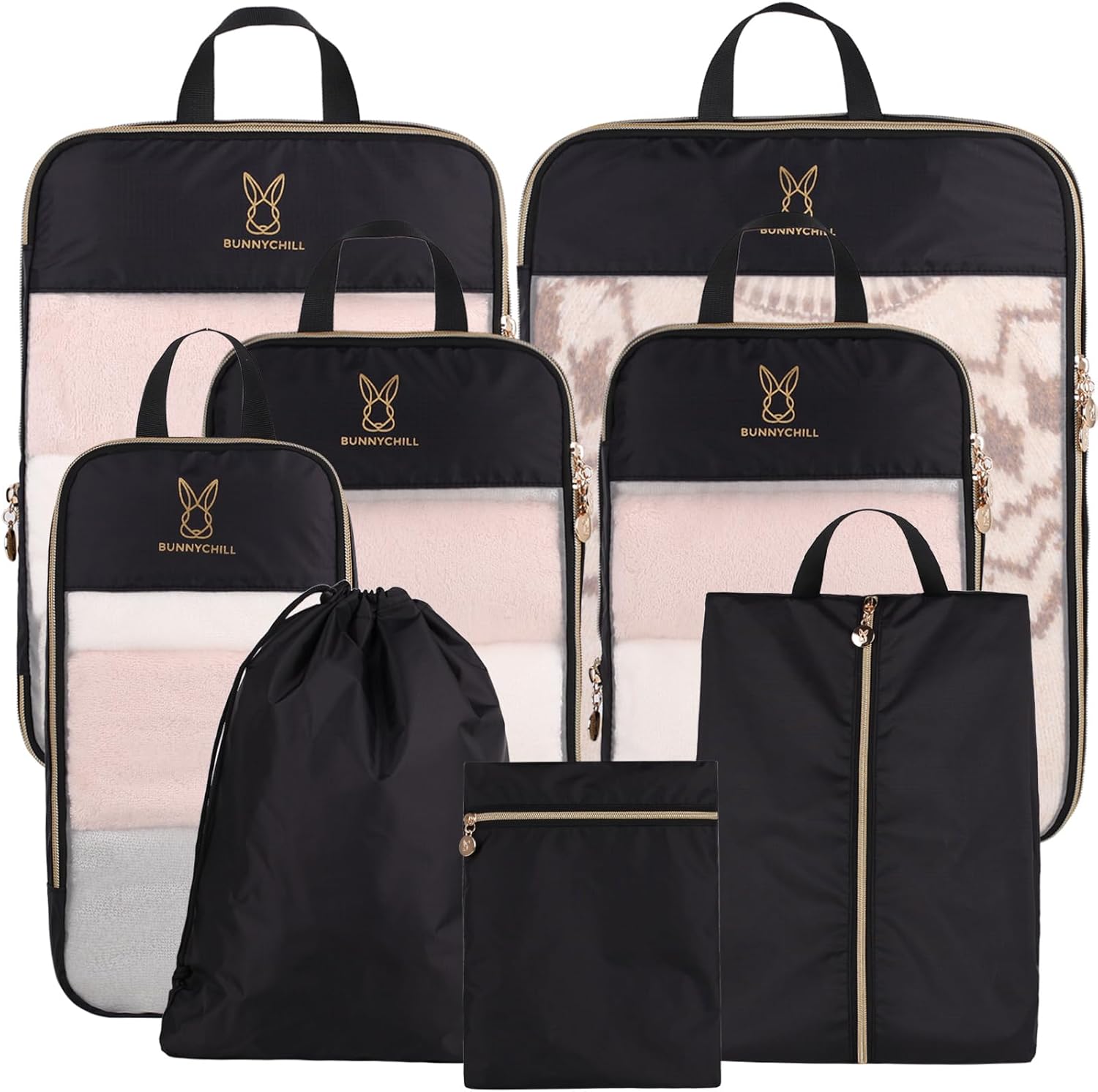 See Through Expandable Compression Packing Cubes, Mesh Travel Packing Cubes for Suitcases, Lightweight Organizers Bag Set for Travel Essentials for Luggage