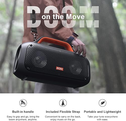 Miniatura 6 de DOSS Extreme Boom - Altavoz para exteriores con IPX6 impermeable, sonido potente de 60 W, graves profundos, tiempo de reproducción de 30 horas,
