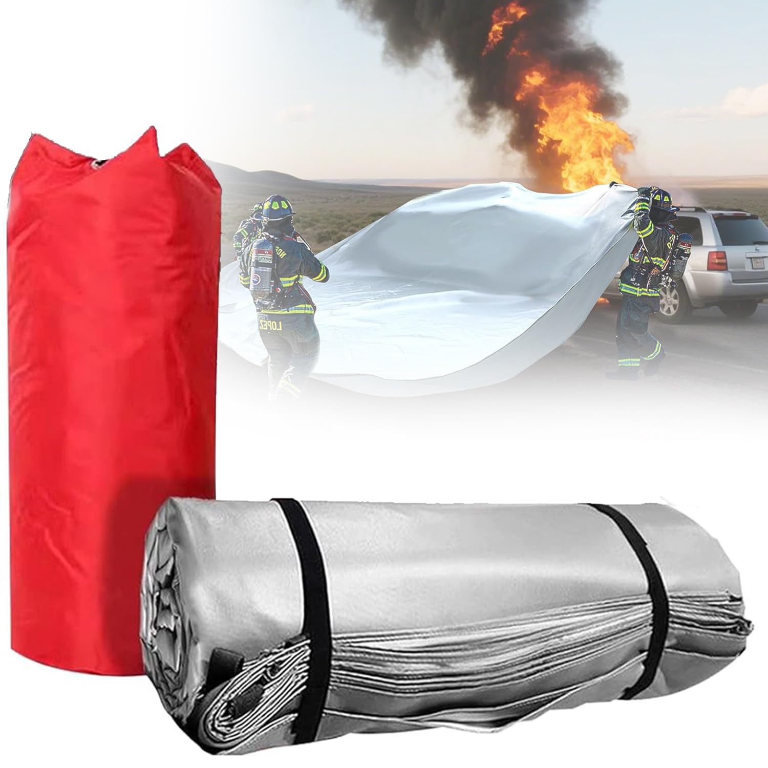 Manta contra incendios para seguridad del vehículo, resistente al calor y reutilizable con bolsa de transporte para supresión de incendios de emergencia en coches, camiones e incidentes de batería