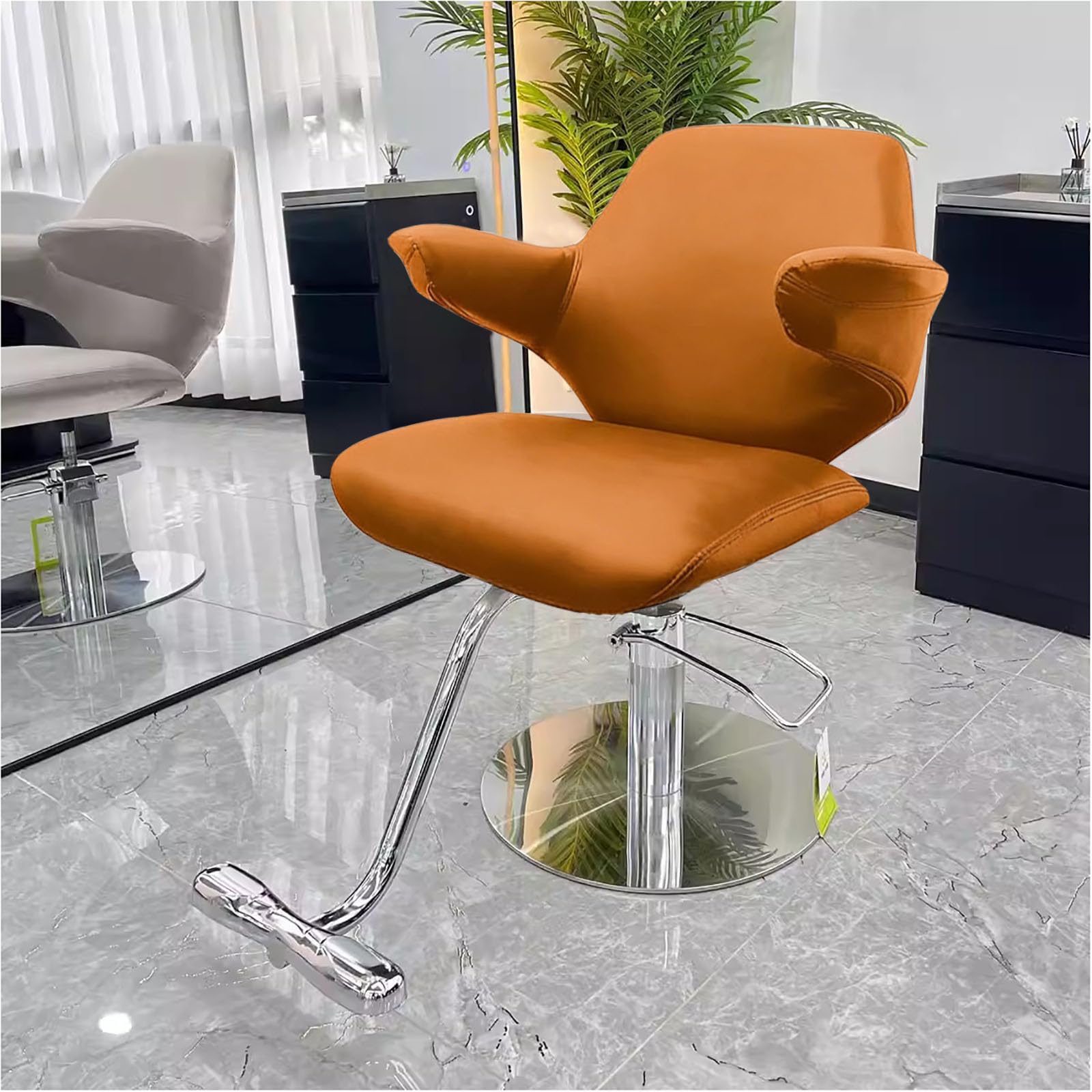 ZTGL Sillón Profesional de Peluquería Moderna Hidráulica, Silla de Salon de Peluquería Giratoria 360° Ajustable en Altura, Cuero PU Premium para Peluquería & SPA en Casa,Stainless Steel Base a4