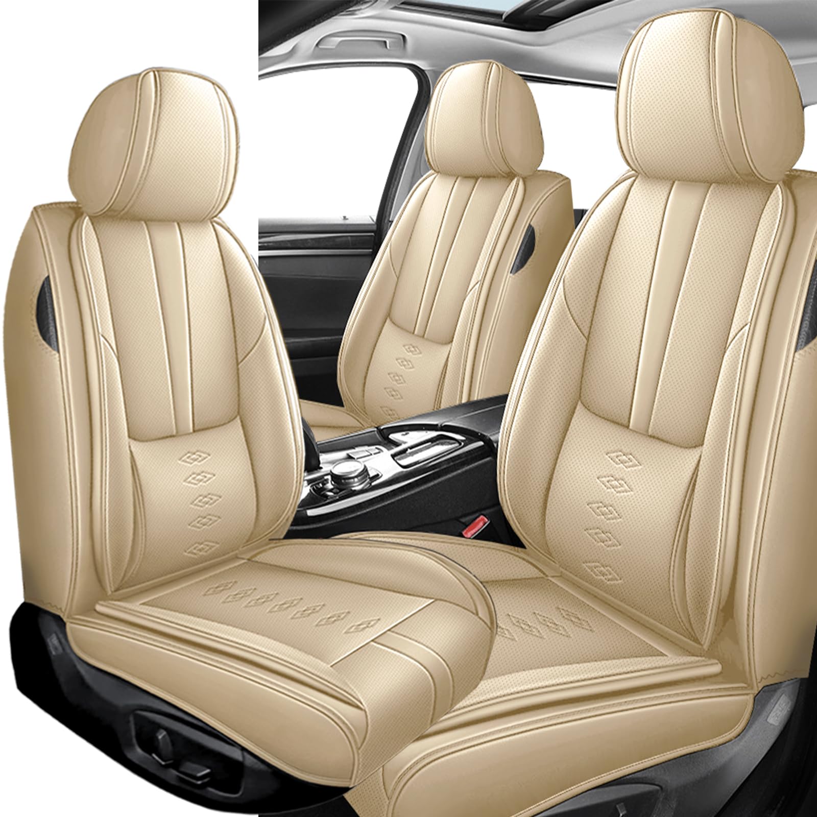 Front Set Leather Seat Covers (Beige)