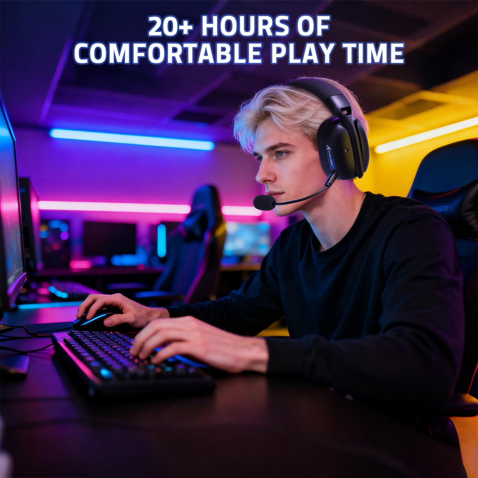 ATTACK SHARK L80PRO Casque Gaming sans Fil, Double Microphone Réglable, Son Surround 3D, Léger avec 20ms Latence Ultra-Faible, Drivers 40mm, 3 Modes (2.4G/Bluetooth/Filaire) pour PC/Phone -Noir