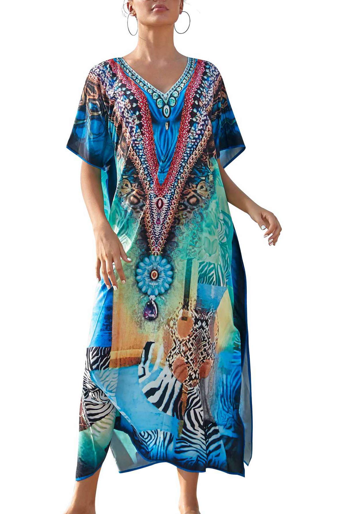 LikeJump Bohemia Vestido de Playa Secado Rápido Maxi Kaftan Kimono Pareos Cover Ups para Mujer