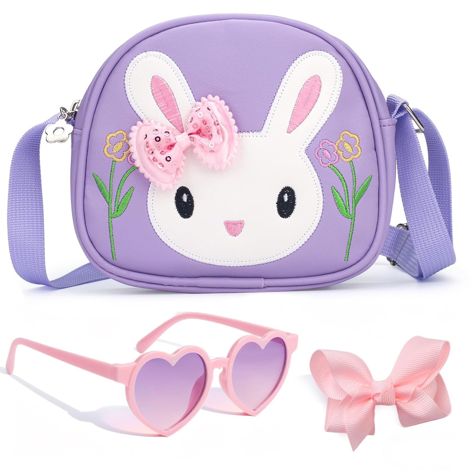 LQTSLFM Handtasche Mädchen, Kaninchen Tasche Kinder, Umhängetasche Mädchen, Ostertaschen mit Hase und Schleife, Niedlicher Tasche Mädchens, Ostern Geschenke, Geburtstags Geschenke für Kinder (A-Lila)