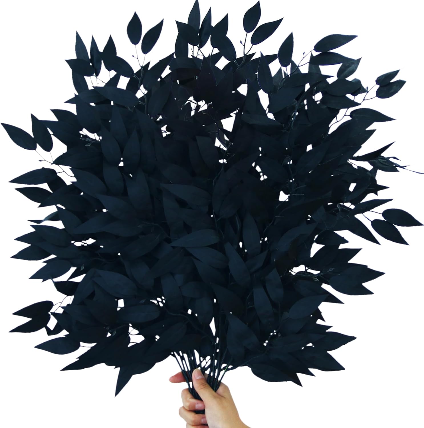 GREENTIME 6 Pack Artificial Black Italian Ruscus Stems 23.5'' Faux Halloween Leaf Bouquet for Vase Fireplace Table Centerpiece Decor