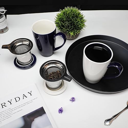 Miniatura 7 de amhomel Taza de té de porcelana con infusor y tapa, taza de té de cerámica de 16 onzas para hojas sueltas, café, cacao y leche, regalo de té para