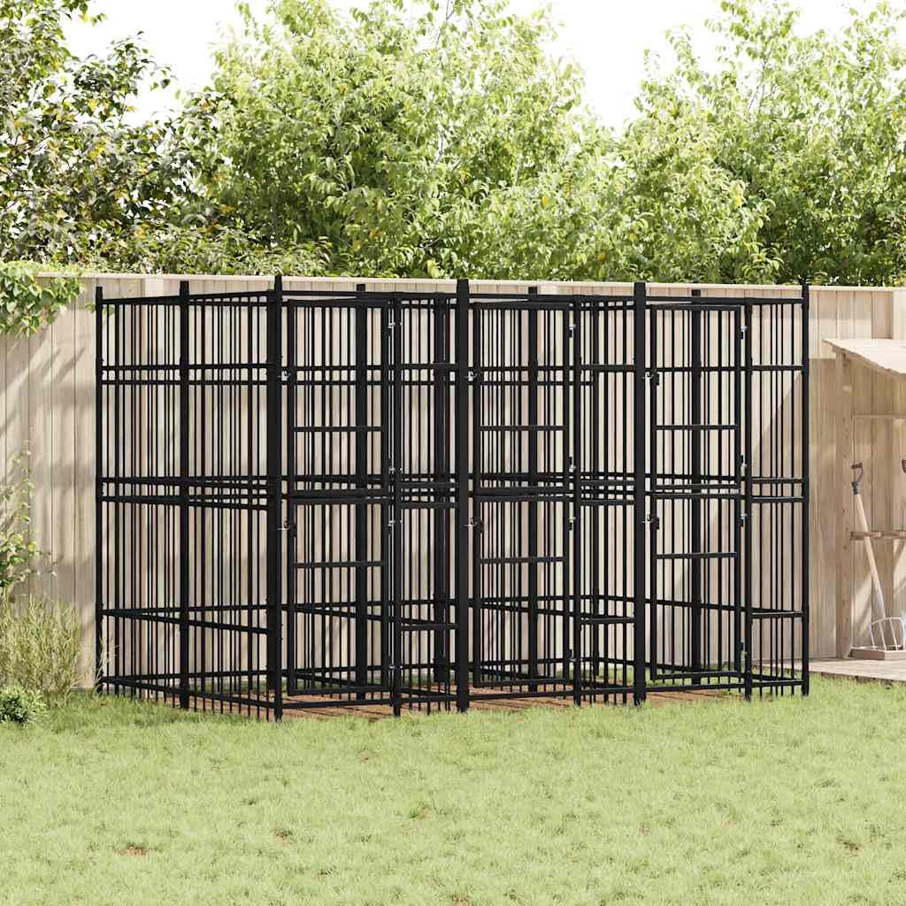 Perrera para perros de acero de 7,37 m² con puerta plegable con cierre, gran parque para perros