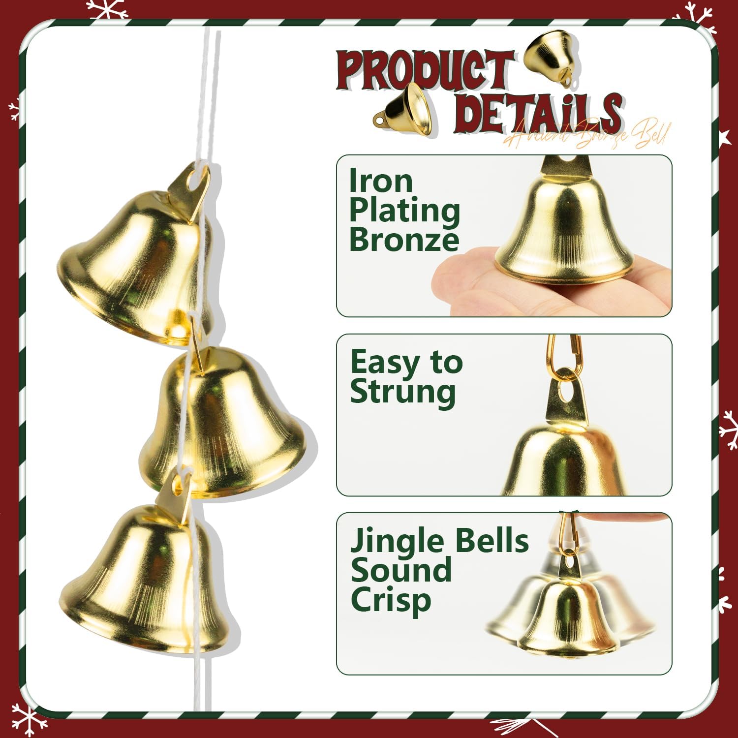 Craft Bells 12 Pcs Small Brass Jingle Bells for Crafts with Spring Hooks