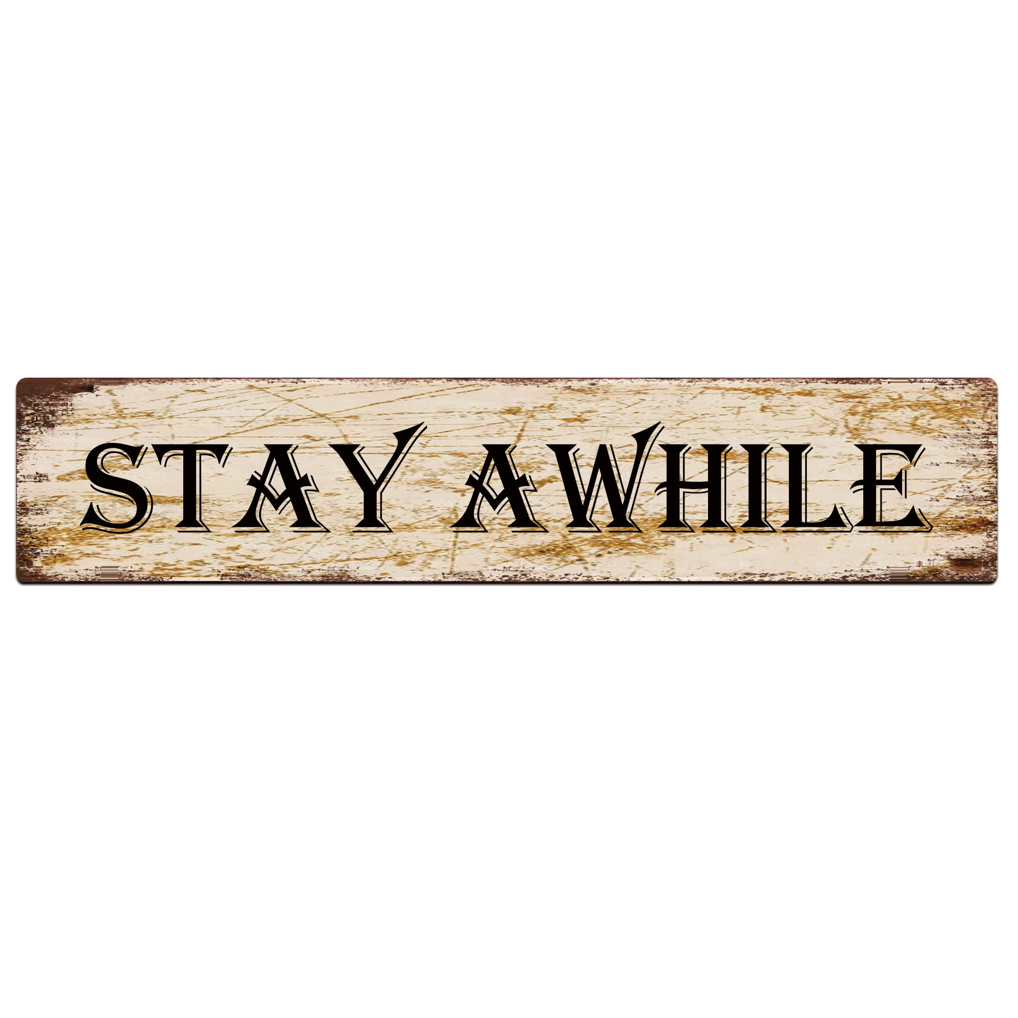 Stay Awhile Vintage Tin Signs Art Plaque Aluminum for Bedroom Kitchen Garden Wall Pub Club Coffee Hanging Decor 4x16 Inch