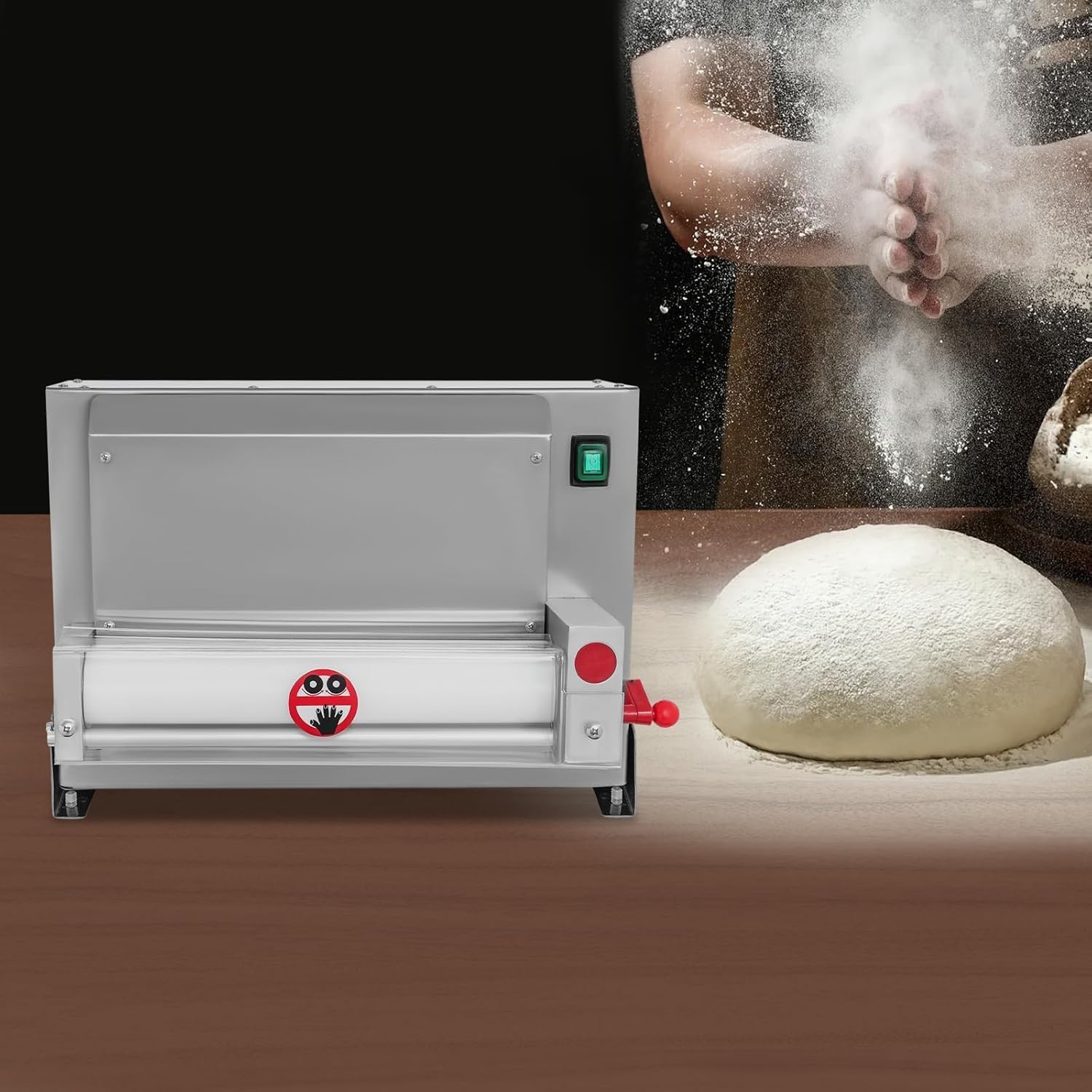 Stendetrice per impasto pizza professionale da 450 W, pressa per impasto in acciaio inox con pedale, spessore regolabile da 1 a 5,5 mm, per croste di pizza da 7,6 a 30,5 cm. (20.08inch)