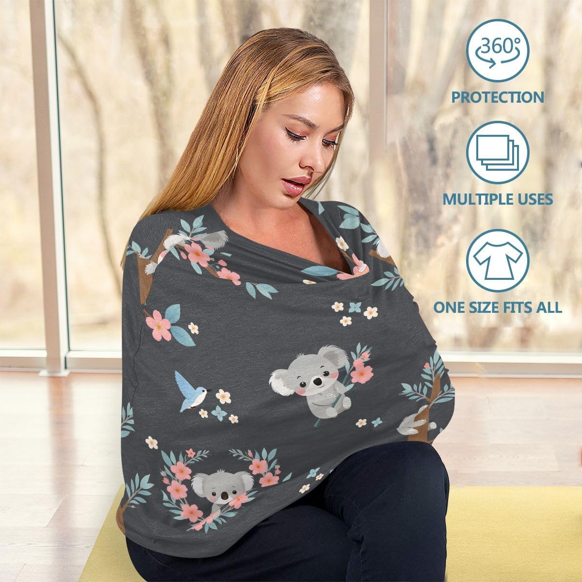 Koala - Funda de lactancia materna, linda funda de asiento de coche de Koala de dibujos animados para bebés y bebés, cubierta de cochecito, toldo para asiento de coche para niños y niñas