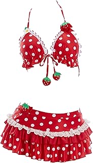 haikyuu Women Strawberry Bikini Set Vintage Polka Dots Swimsuit Kawaii C...