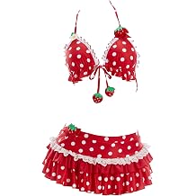 haikyuu Women Strawberry Bikini Set Vintage Polka Dots Swimsuit Kawaii Cute Bathing Suit Y2k Swimwear