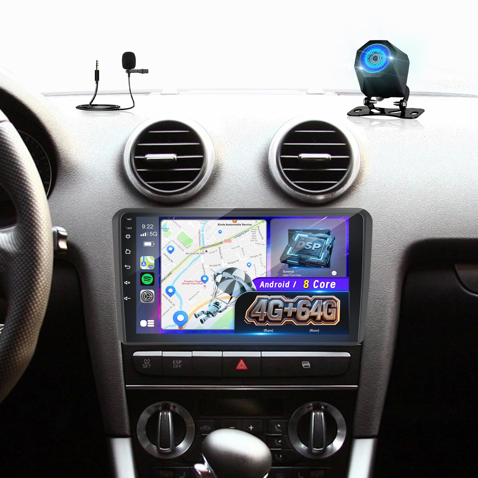 Photo 1 of [4+64GB] Android Radio for Audi A3 2008-2012: NHOPEEW 9 inch IPS Touchscreen Audi A3 Stereo - Wireless Carplay and Android Auto, Custom Homepage, DSP/EQ, 5G/WiFi, SWC + Rearview Camera + Canbus