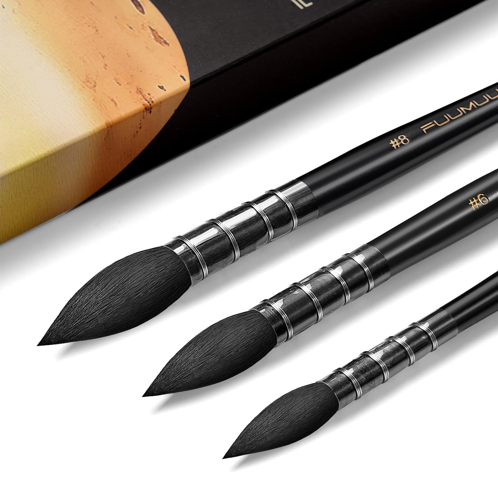 Fuumuui 3Pcs Round Quill Mop Watercolor Brushes