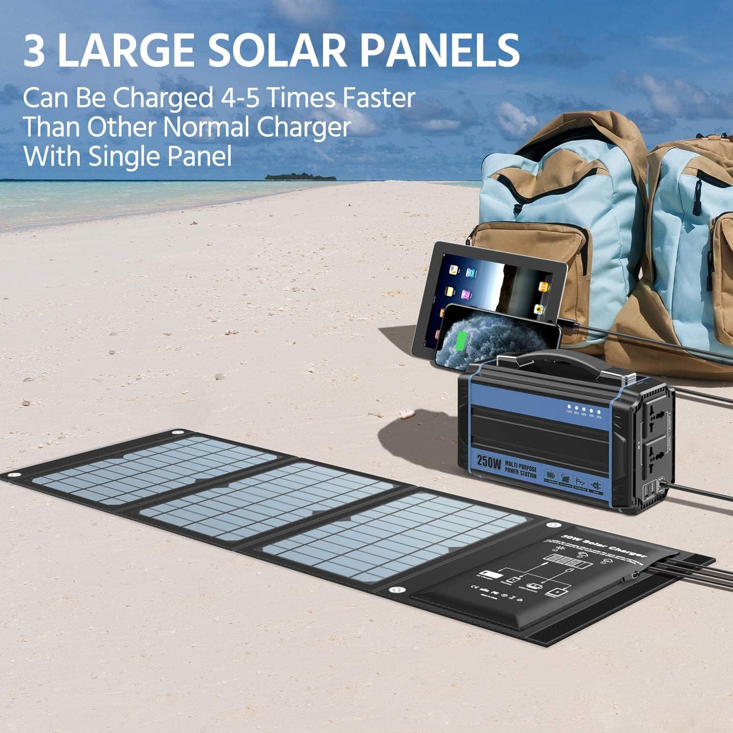 Solar Charger 30W Solar Panel QC3.0 USB and 1DC(18V1.66A) Ports Foldable Panel Has High Conversion Rate Portable Solar Phone Charger for USB Devices and DC Devices