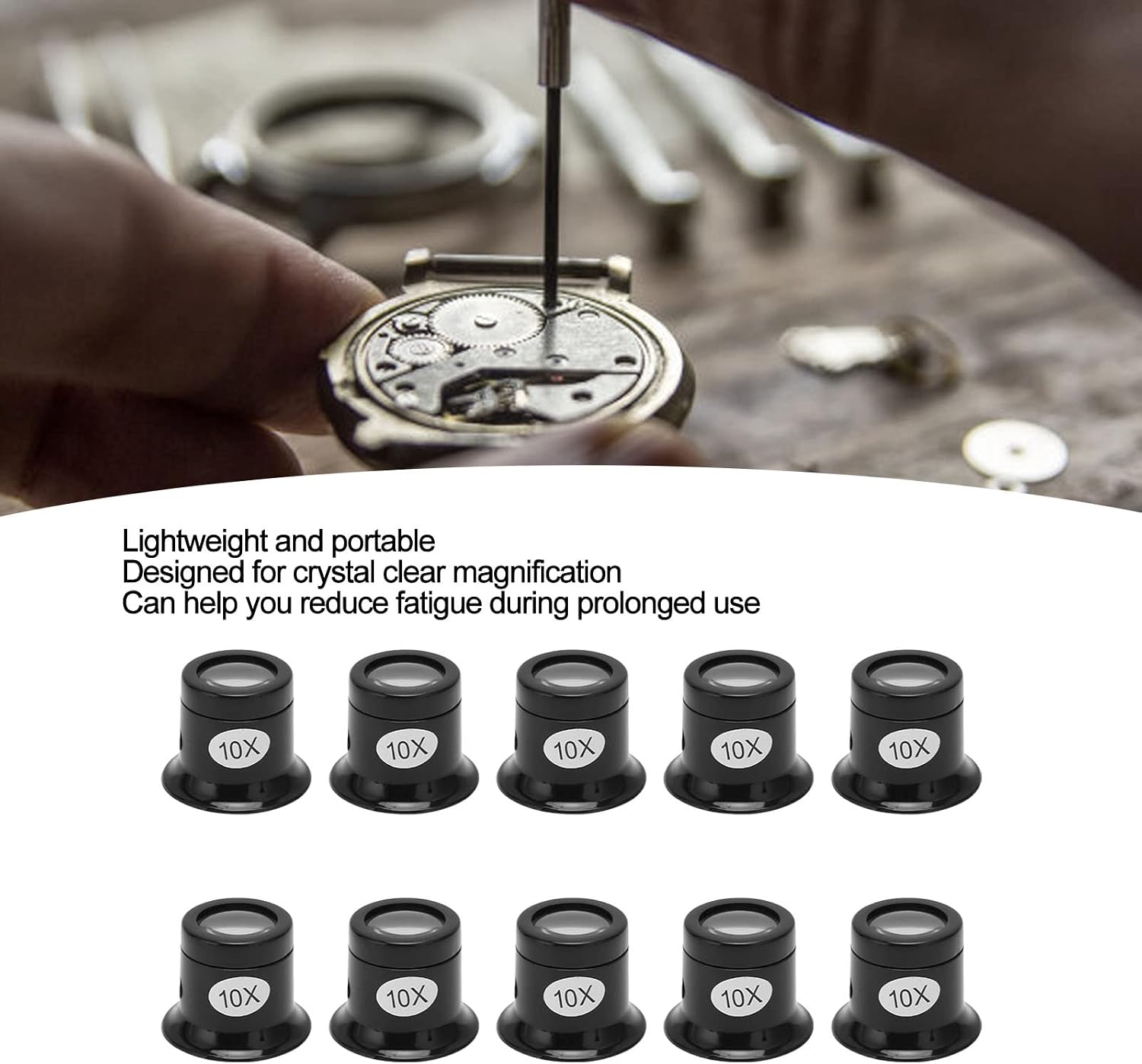 10PCS 10X Watchmaker Loupe, Jewelers Loupe Aluminum Alloy Eye Loupe Repair, Magnifying for Watch for Watchmakers Repair Eye Loupe Glass Tools image 4