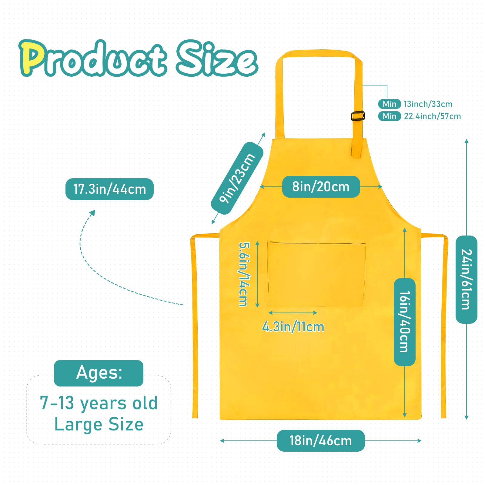 ASMIZ 20 pack Cooking Apron and Hat for Kids Bulk Children Aprons for Baking set Adjustable Cooking Art Apron with Pocketed for Boys Girl's Kitchen Baking Painting Wear (7-13 Age) - Image 2