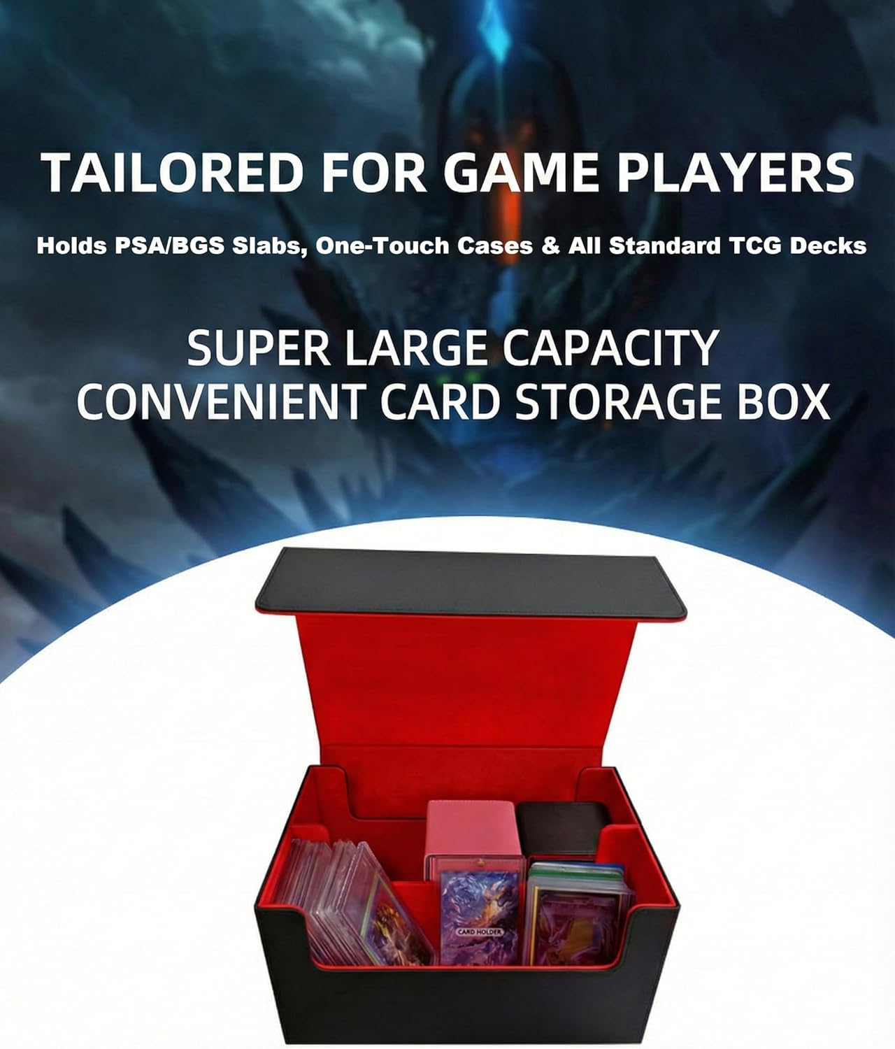 Graded Card Storage Box, Large Trading Card Storage Box for PSA BGS CGC, Double Row PU Leather Card Case Holds 80 Slabs, Fits 35pt Magnetic Holders & Toploaders for Sports Cards