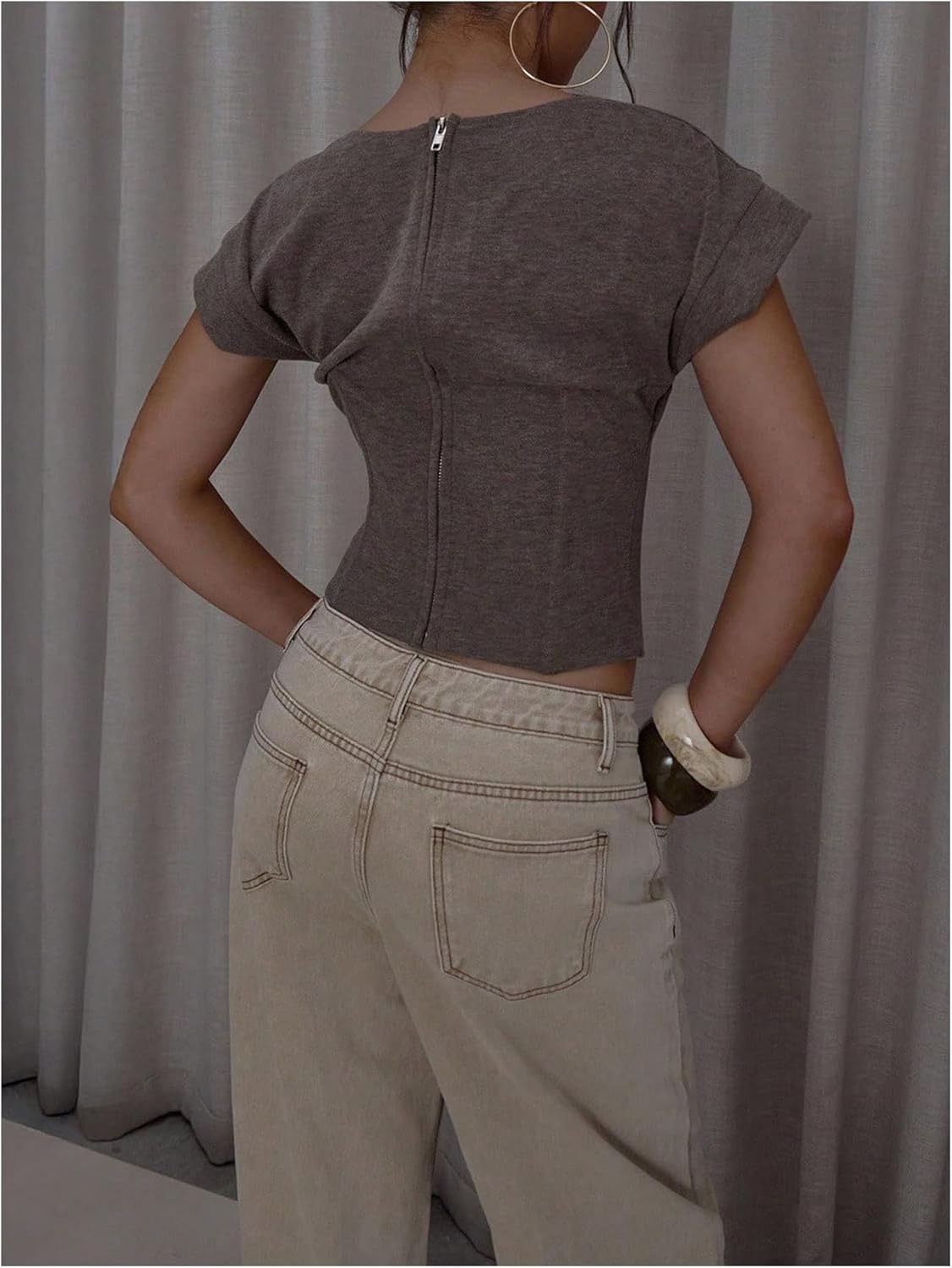 SOLY HUX Women's Crew Neck Cap Sleeve Shirts Tank Top Zip Back Casual Pullover Going Out Tops - Image 2