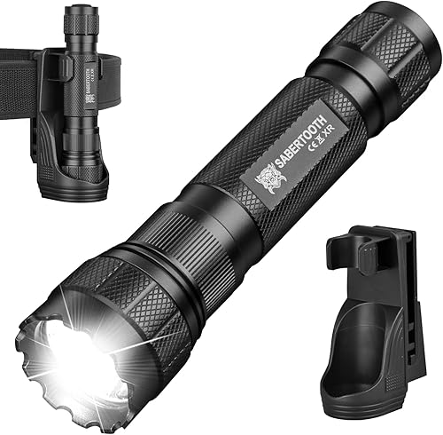 SABERTOOTH Linternas tácticas de policía de 1800 lúmenes altos con funda para cinturón de servicio, linternas LED para emergencias de