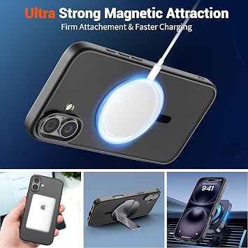 SUPFINE iPhone 16 için Manyetik Kılıf [MagSafe ile Uyumlu] [10 FT Askeri Sınıf Düşme Koruması] İnce Yarı Saydam Mat Darbeye Dayanıklı Parmak İzi Önleyici Telefon Kılıfı, Siyah