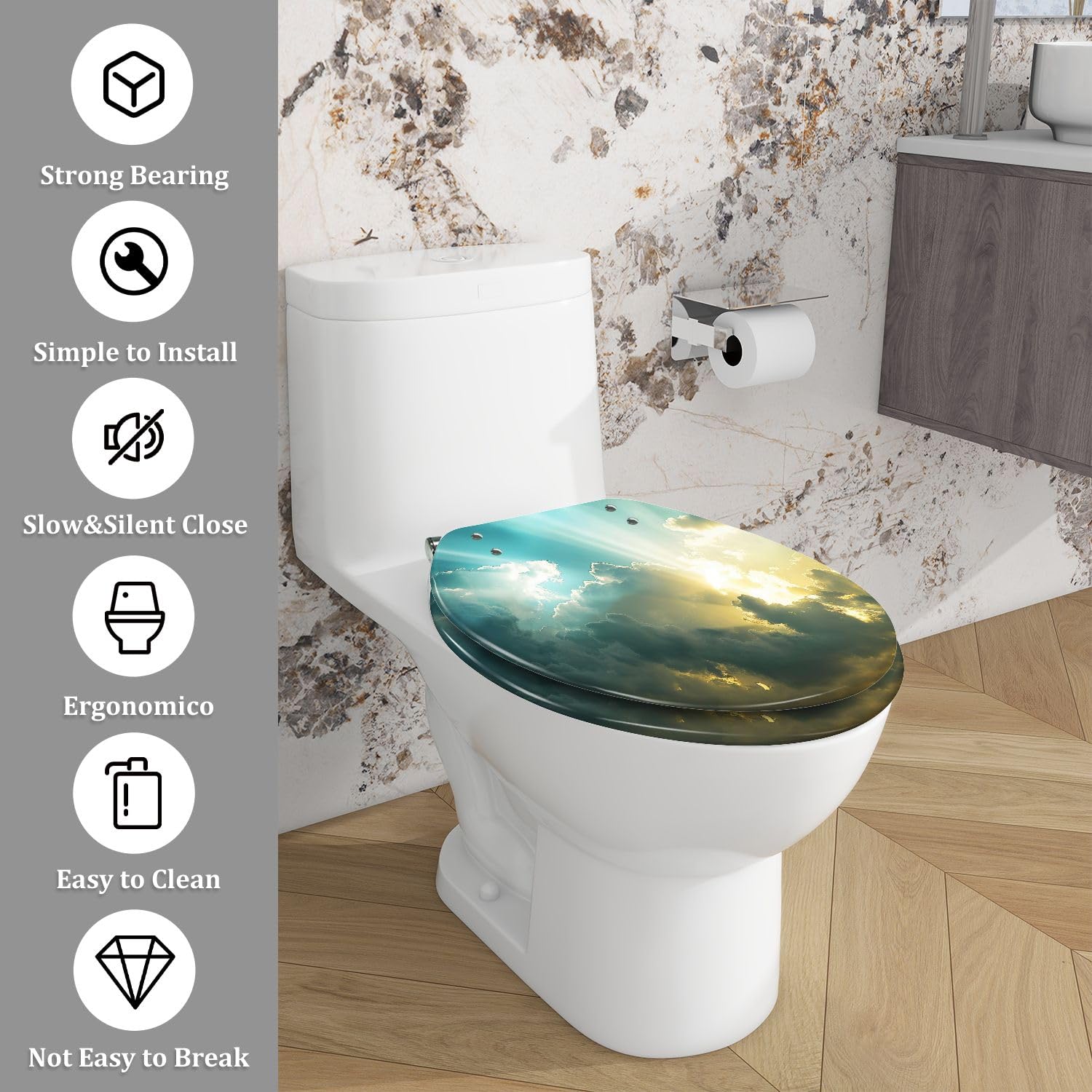 Asiento de inodoro alargado de resina ligera para baño doméstico