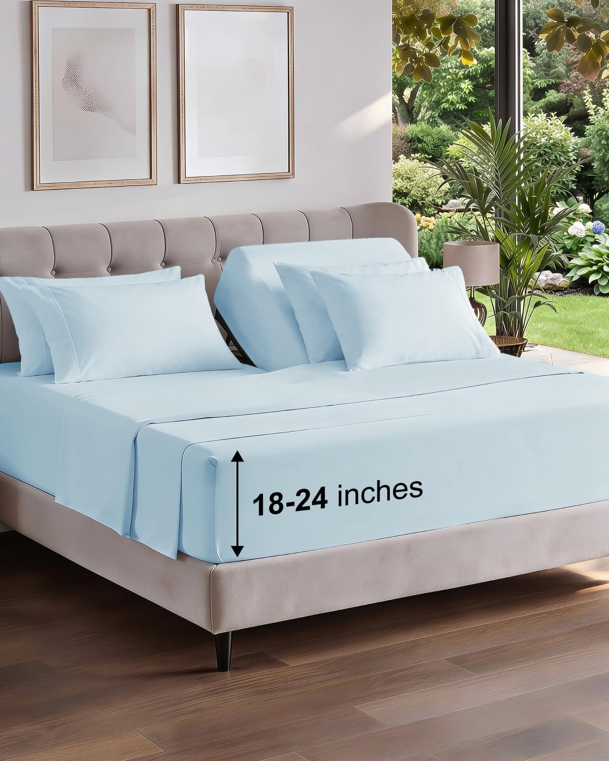 CGK Extra Deep Flex Top Split Head King 6pc Cooling Sheet Set - Sky Blue