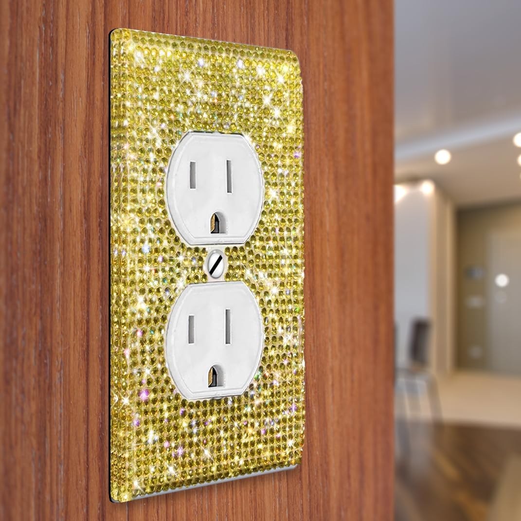 WIRESTER Citrine Gold Yellow Shiny Sparkle Bling Crystal Rhinestones Wall Plate Cover Duplex Outlet