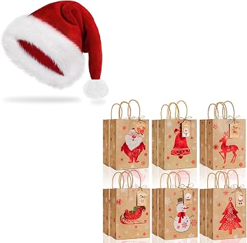 Iioscre Santa Hat Christmas Hats for Adults, Xmas Holiday Unisex Classic Santa Claus Hat for Holiday Party