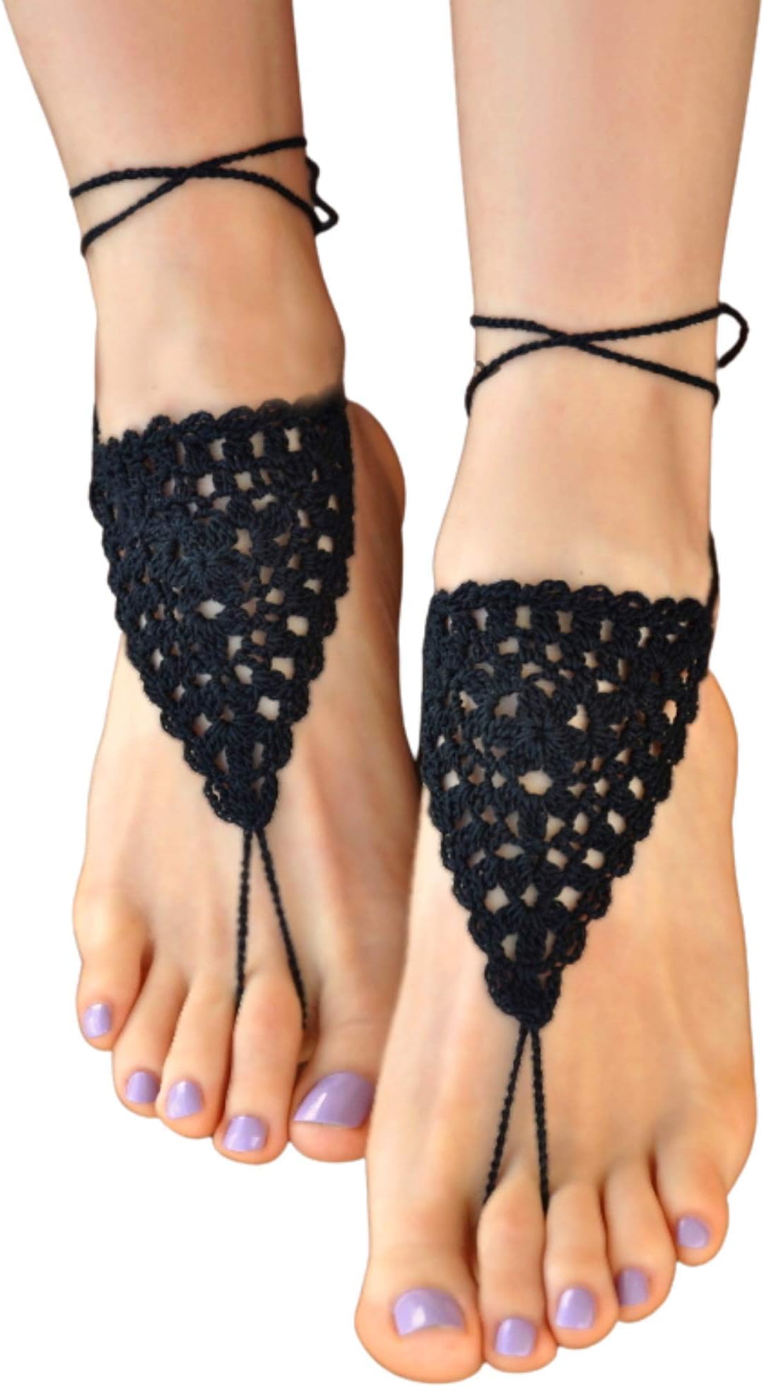 Triangle Lace Crochet Boho Woman Barefoot Sandals Foot Jewelry, Bridesmaids Gift, Nude Shoes, Beach Wear