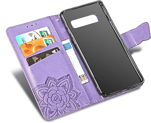Miniatura 7 de Funda protectora de piel sintética para Samsung Galaxy S10e, con tapa y ranura para tarjetas, bolsillo en relieve, diseño de flores y mariposas,