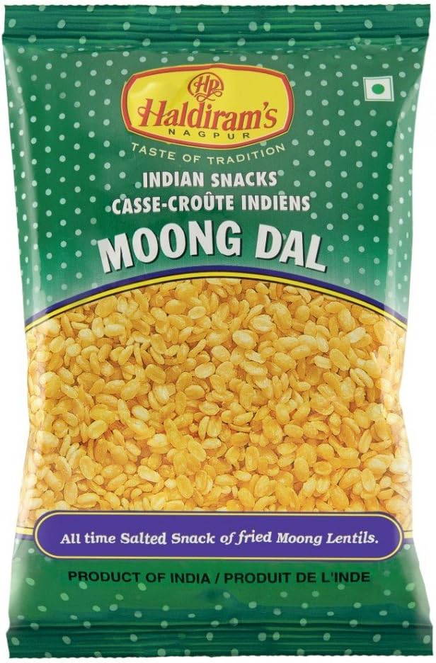 Haldiram Indian Snacks Moong Dal All Time Salted Snack of Fried Mung Lentils 150g (5.2 Oz)