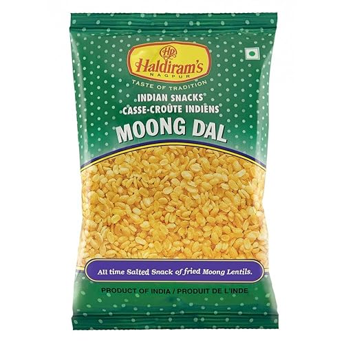 Haldiram - Bocadillos indios Moong Dal All Time Saled Snack de lentejas Mung fritas 5.29 oz (5.2 onzas)