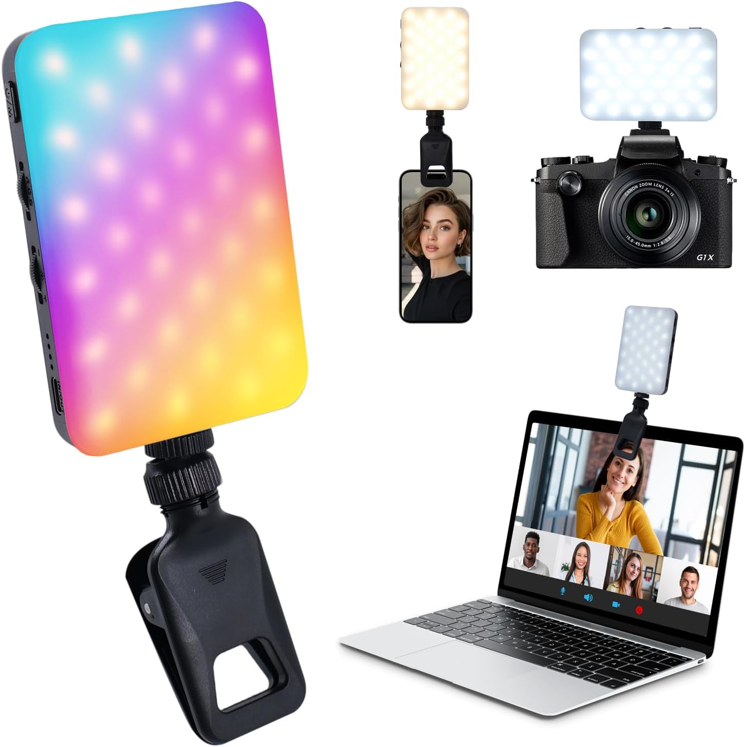 Universal Selfie Light with Power Bank 2000mAh, 96+ CRI Studio Lighting, 360° Adjustable Phone Holder & Hot Shoe Mount for Camera, 3 Temperature & RGB Modes for iPhone Android YouTube TikTok Zoom