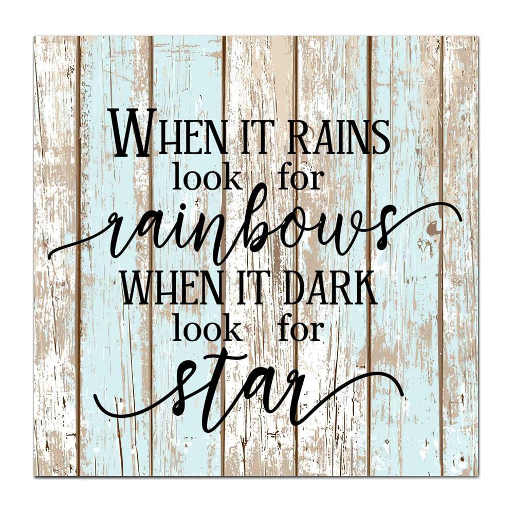 Yivxa Tin-1586 8X8 Inch Funny Retro When It Rains Look For Rainbows Wooden House Signs Near Me Last Supper Wooden Wall Wooden Entrance Signs No Odor Beautiful Religious For Christmas Tree Decorations