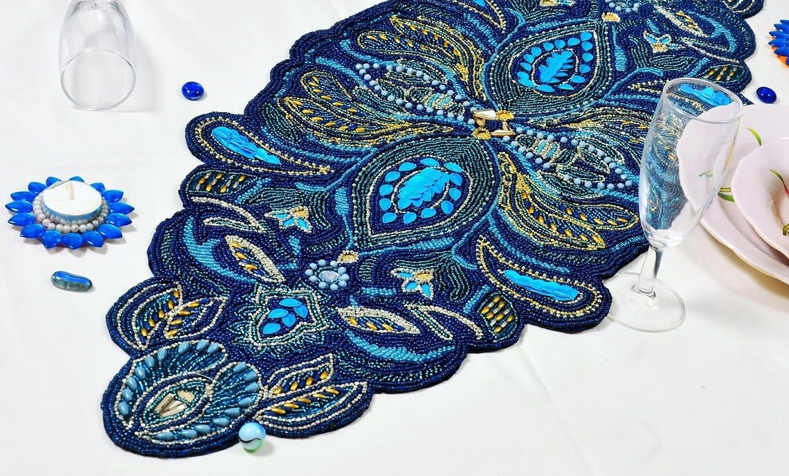 HM Creations XL Designer Table Runner, Handmade Bead Table Runner, Luxury Table Topper 13X72 Inch