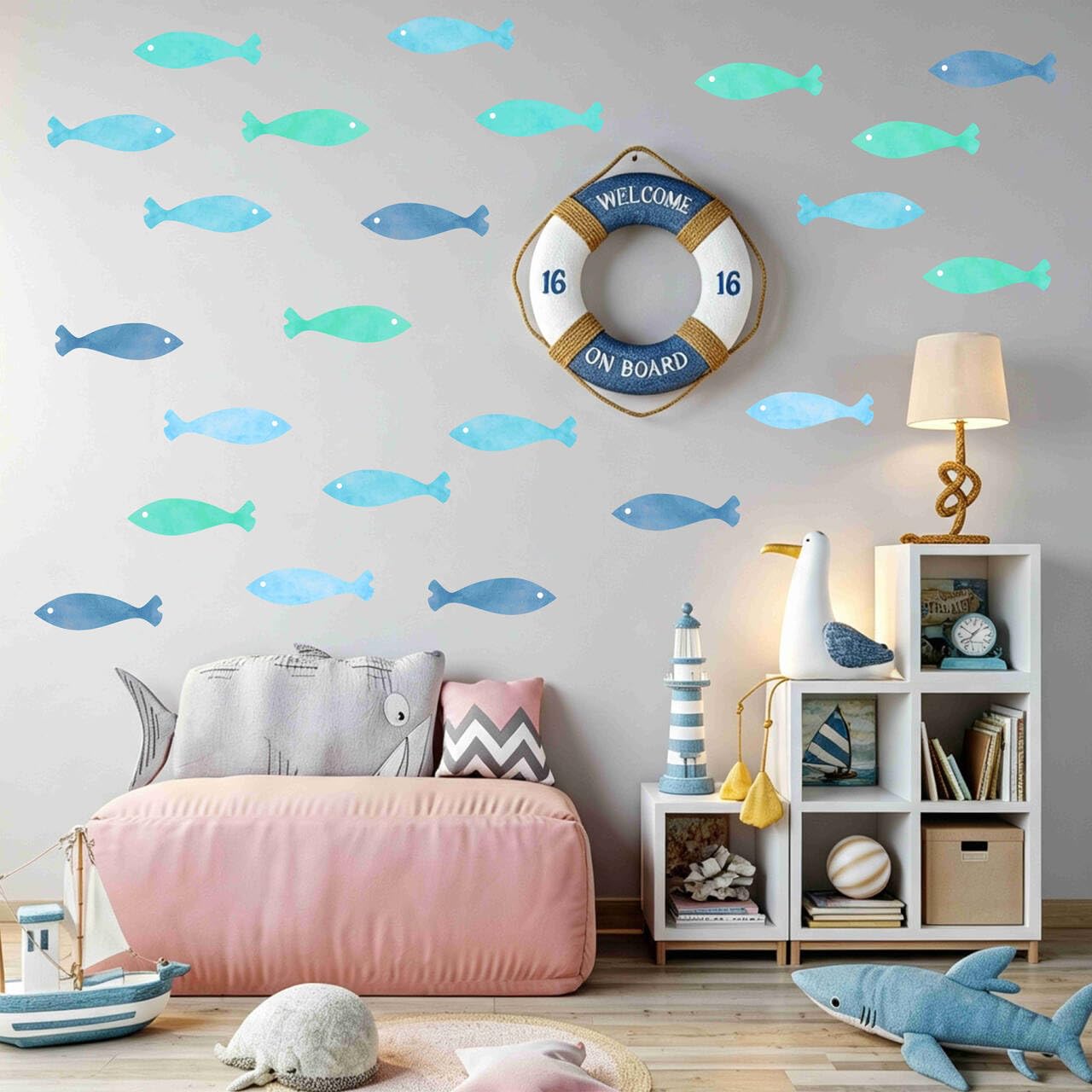 Calcomanías de pared de peces océano pegatinas de pared para niños, calcomanías de pared extraíbles para despegar y pegar, decoración de habitación de guardería para niños