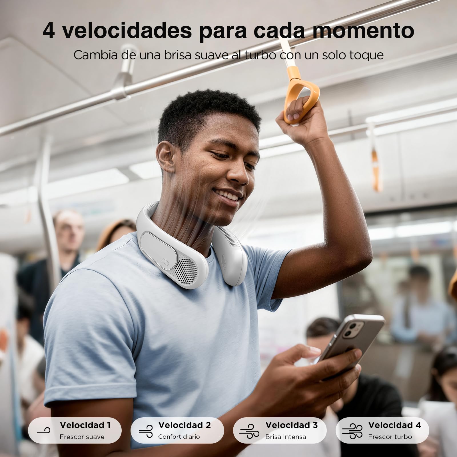 Ventilador de Cuello Bladeless 6000mAh, Ventilador Portátil Cuello USB Recargable con 4 Velocidades para Hombre y Mujer, Ideal para Viajes, Deportes, Trabajo y Uso Interior/Exterior（Blanco）