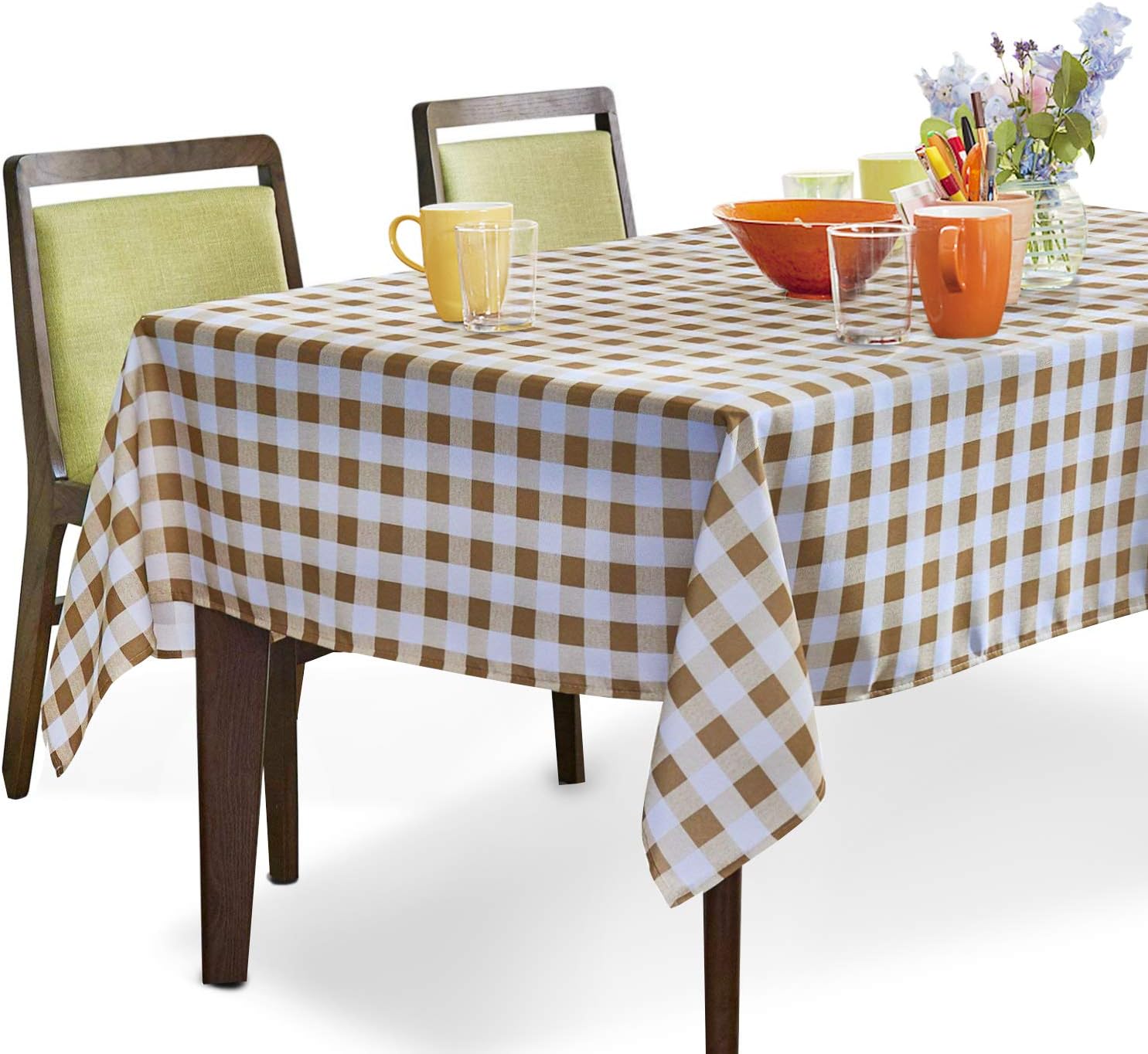 YEMYHOM Rectangle Tablecloth 60 x 84 Inch Spill-Proof Oil-Proof Microfiber Table Cover Machine Washable Indoor Outdoor Rectangular Table Cloth for Spring Summer Party Pic (Yellow and White Checkered)