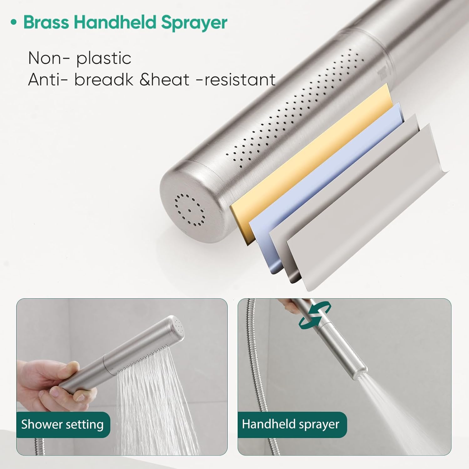 Hoimpro Floor Mount Bathtub Faucet Freestanding Waterfall Tub Filler, Brushed Nickel Single Handle High Flow Shower Faucets Mixer Bathroom Tub Faucets with 2 Function Hand Shower Wand